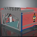 Pink Kids Playroom Interior With Gray Curtains Blue Floor And Cartoon Decoration