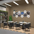 Modern Casual Lounge Interior Design With Comfortable Furniture Green Plants And Hexagon Wall Art