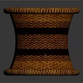 Woven Round Stool With Orange Brown Striped Design And Smooth Top