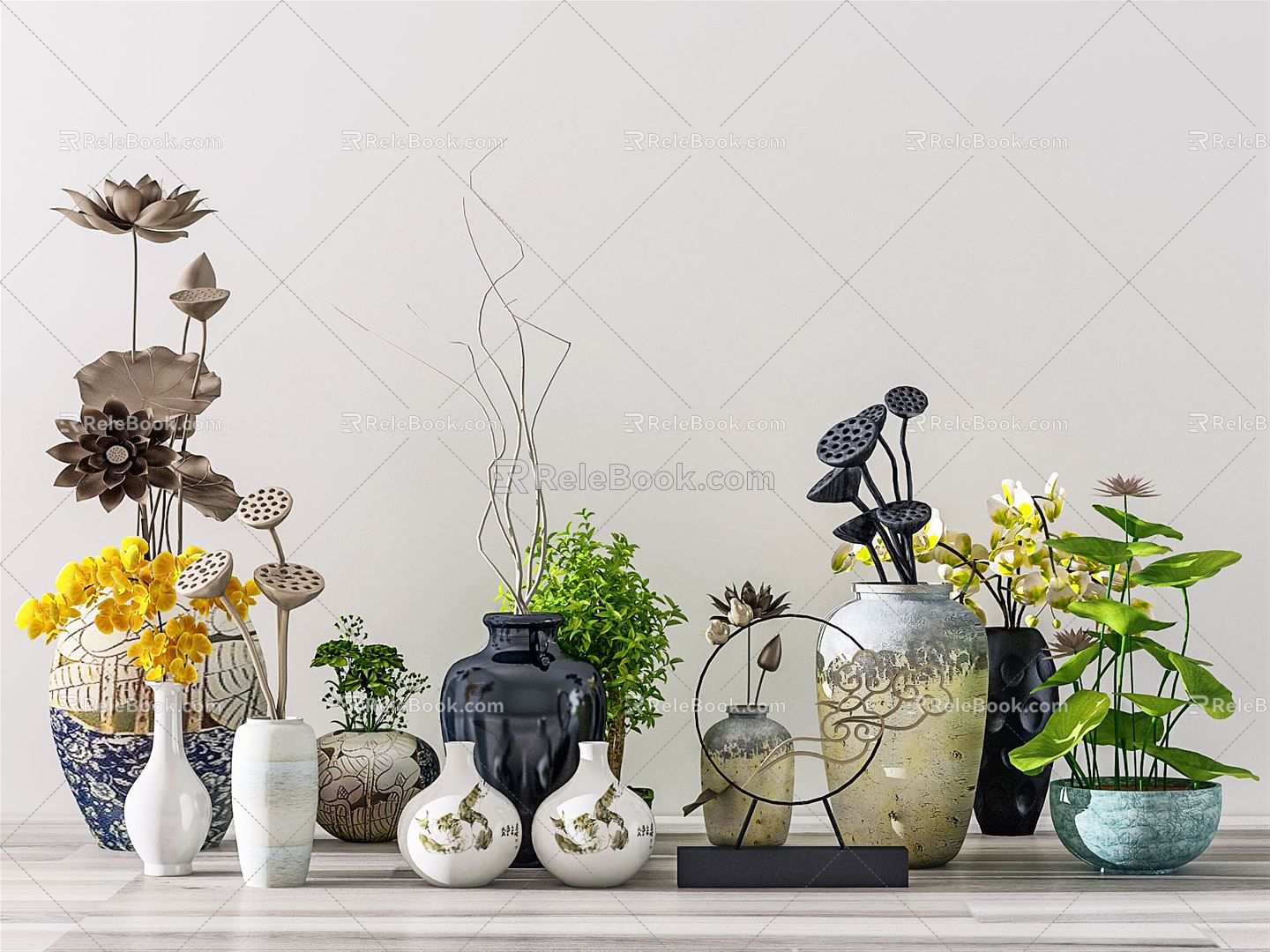 New Chinese Vase Cultivation Combination 3d model