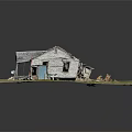 Old Wooden House with Weathered Wood Roof Porch Chimney and Overgrown Grass