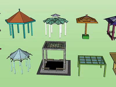 Various Outdoor Gazebo Designs With Different Roof Shapes And Pillar Styles 3d model
