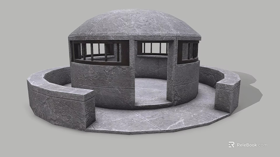 Rounded Stone Architectural Dome Structure With Windows And Circular Platform Base 3d model 
