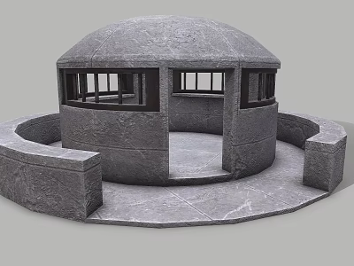 Rounded Stone Architectural Dome Structure With Windows And Circular Platform Base 3d model