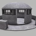 Rounded Stone Architectural Dome Structure With Windows And Circular Platform Base 3d model