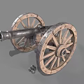 Antique Cannon Weapon With Wooden Wheels Metal Barrel And Cannonballs