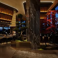 Modern Restaurant Interior With Bar Counter Chairs Decorative Pendant Lights And Wine Refrigerators