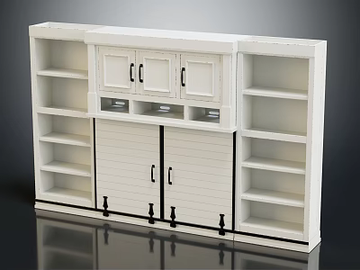 White Storage Cabinet with Shelves Modern Design Multiple Drawers and Open Shelving 3d model