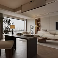 Elegant Modern Living Dining Room Interior With Beige Sofa Wooden Coffee Table And Decor