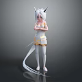 Female Character With White Cat Ears And Long Tail In White Gold Outfit Standing Pose