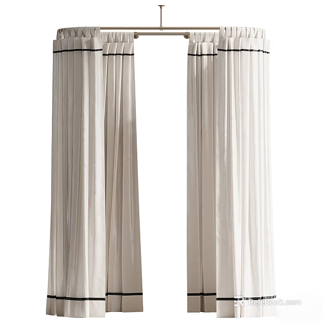 Elegant White Pleated Curtains with Black Top Trim for Home Interior Decoration 3d model 