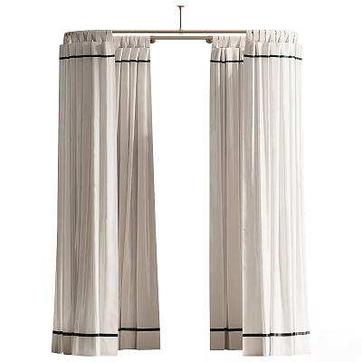 Elegant White Pleated Curtains with Black Top Trim for Home Interior Decoration 3d model