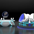 Futuristic Display With Floating Globe Small Figures And Blue Lit Device 3d model