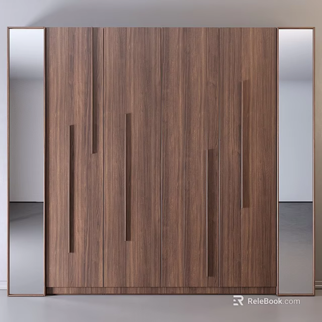 Walnut Wood Dresser With Vertical Slats In Modern Minimalist Home Design 3d model 