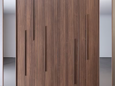 Walnut Wood Dresser With Vertical Slats In Modern Minimalist Home Design 3d model