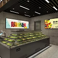 Modern Fruit Store Interior With Fresh Fruits Display Shelves And Colorful Fruit Posters
