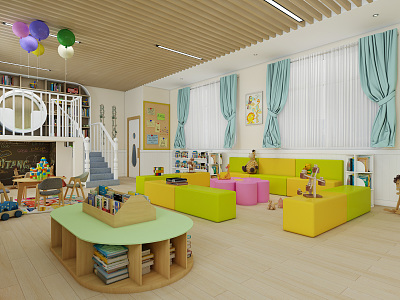 Modern Kindergarten Picture Book Room 3d model