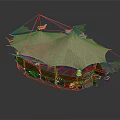 Intricate Decorative Model Ship Featuring Wooden Structure Sails And Red Flag 3d model