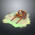 Ancient Wooden Carriage With Spoked Wheels Seated Figure And Grassy Base Decorative Frame