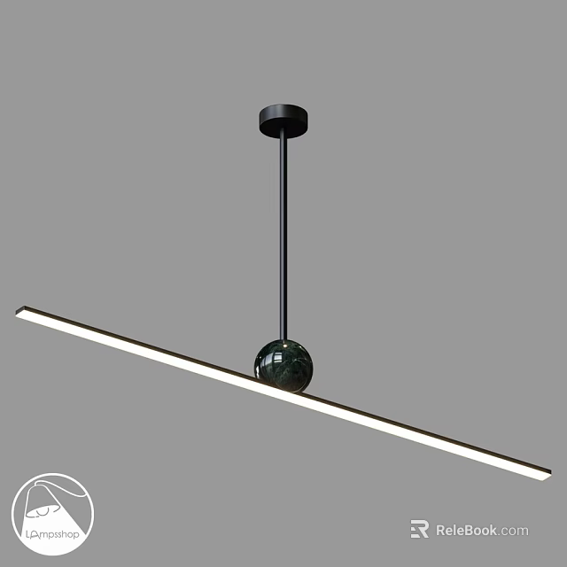 Modern Hanging Pendant Light with Long Linear White Strip and Black Spherical Ball 3d model 