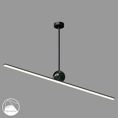 Modern Hanging Pendant Light with Long Linear White Strip and Black Spherical Ball 3d model