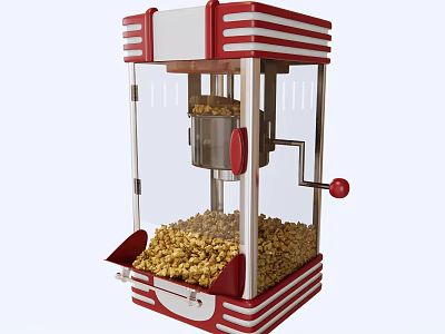 Commercial Red White Popcorn Machine With Transparent Window Stainless Steel For Parties Cinemas 3d model