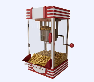 Commercial Red White Popcorn Machine With Transparent Window Stainless Steel For Parties Cinemas 3d model