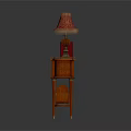 Mahogany Console Table With Red Lampshade Books Box And Decorative Items