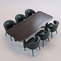 Modern Dark Wood Rectangular Dining Table With Six Black Leather Chairs For Dining Room 3d model