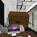 Modern Hotel Public Lounge Area With Colorful Art Graffiti City View And Geometric Ceiling Lights