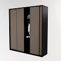 Modern Wardrobe With Sliding Doors Black Frame And Brown Panels Clothing Hanging Inside