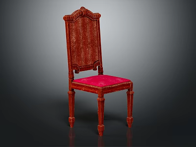 Deep Red Classic Wooden Chair With Carved Backrest And Pink Upholstered Seat 3d model