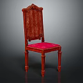 Deep Red Classic Wooden Chair With Carved Backrest And Pink Upholstered Seat