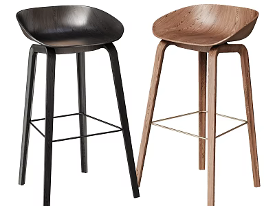 Modern Wooden Bar Stools With Black And Brown Sleek Design Curved Backrest And Slender Legs 3d model