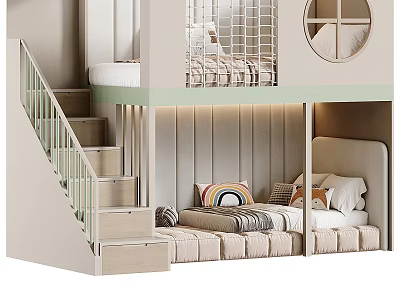 Modern Stylish Kids Bunk Bed With Storage Stairs And Cozy Large Padded Sleeping Area 3d model