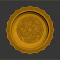 Elegant Golden Decorative Tray With Intricate Carved Patterns Scalloped Edge And Ornate Base