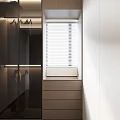 Modern Walk in Closet With White Cabinets And Warm Lighting