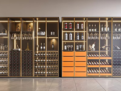 Modern Wine Cabinet With Multiple Compartments Wine Bottles Storage And Glasses 3d model