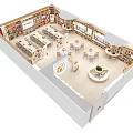 Modern Bright Open Lounge With Wooden Tables Chairs And Bookshelves In Spacious Interior