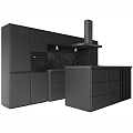Modern Black Kitchen Cabinets With Island Range Hood Oven And Sleek Design