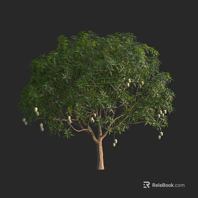 Healthy Tree With Lush Green Leaves And Hanging Ripe Fruits 3d model 