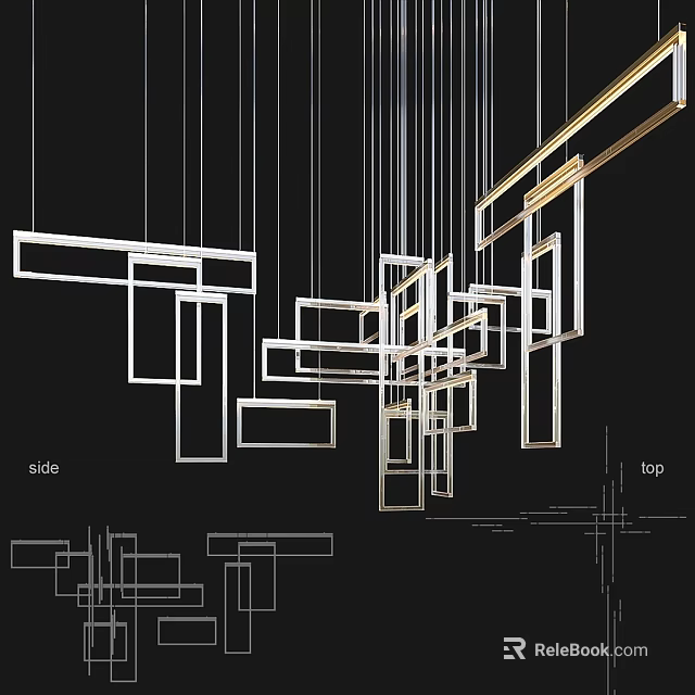 Modern Contemporary Geometric Chandeliers with Linear Design Elements and Hanging Structure 3d model