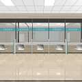 Modern Hospital Ward Interior With Blue Flooring White Beds And Nurse Station