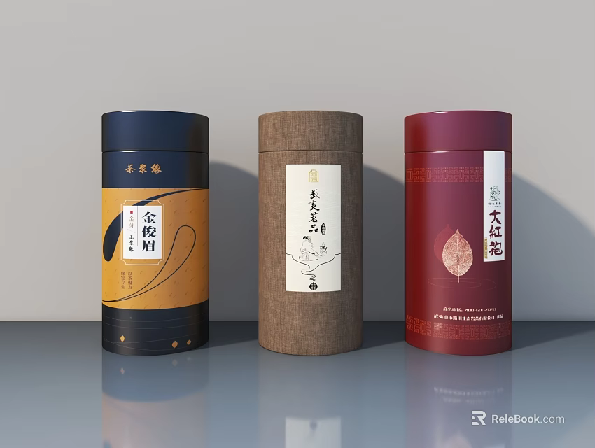 Display Shelves with Various Colored Tea Canisters for Storage and 3d model 