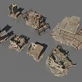 Damaged Building Components Including Collapsed Walls And Rubble In Urban Ruins