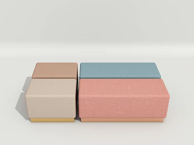 Upholstered Sofa Stools with Beige Light Blue Pink Colors and Wooden Base for Living Room 3d model