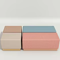 Upholstered Sofa Stools with Beige Light Blue Pink Colors and Wooden Base for Living Room