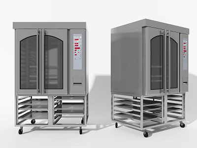 Stainless Steel Commercial Kitchen Appliances With Double Glass Doors And Multiple Shelves On Wheels 3d model