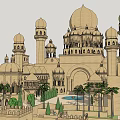 Ancient Architectural Complex With Multiple Domes Minarets And Palm Tree Courtyard 3d model