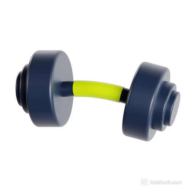Dark Blue Dumbbell With Yellow Handle For Home Gym Fitness Training 3d model 